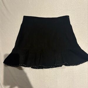 Very J Black Mini Skirt with Ruffle Hem and Stud Trim